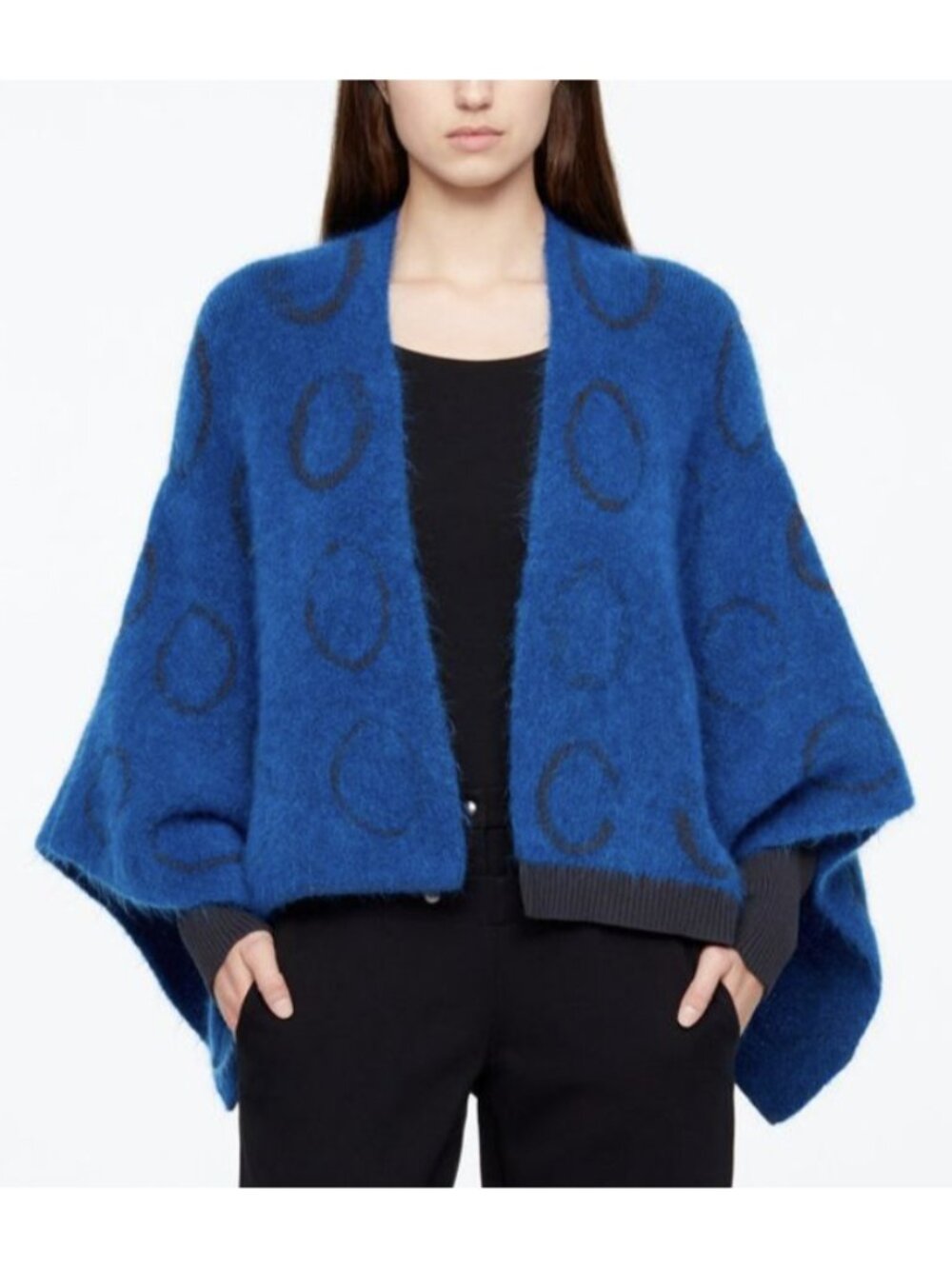 Sarah Pacini Shawl Circle Motif Knit Cardigan Blue ( O/S )